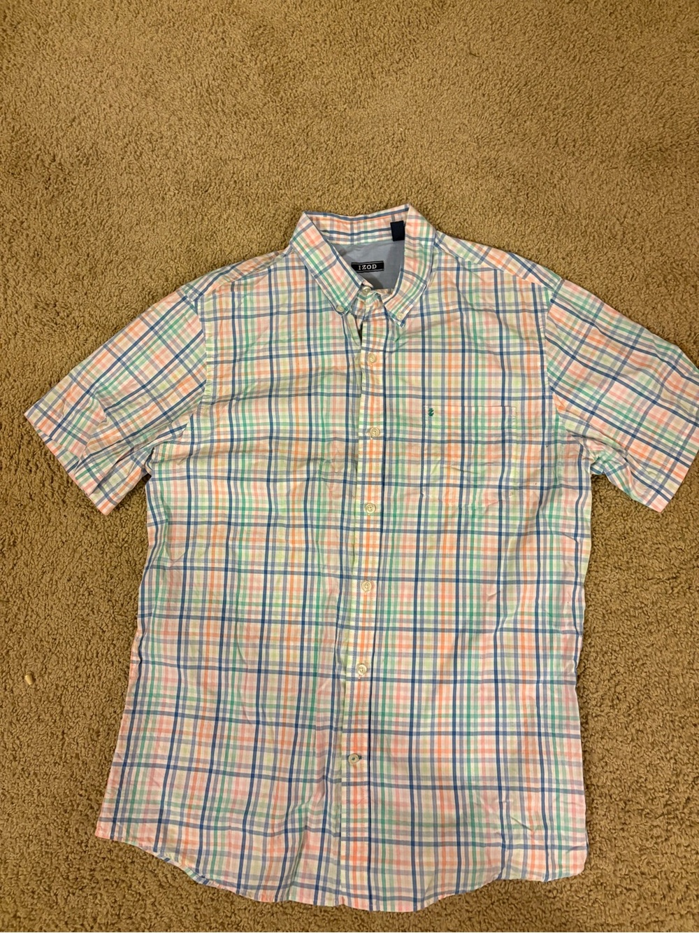 Izod Men’s Short Sleeve Plaid Button-Up Shirt - Pastel Multi